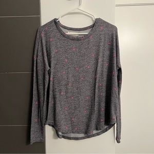 Lucky Brand grey long-sleeve sweater with pink hearts, Sz S